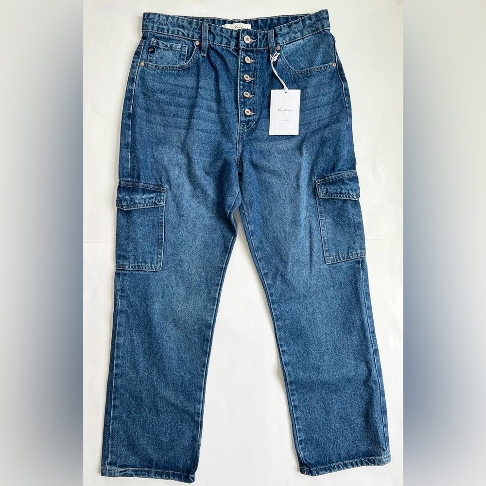 KanCan New Cargo Jeans Exposed Button Fly Straight 100% Cotton KC7893M Size 9/28 - Picture 3 of 12